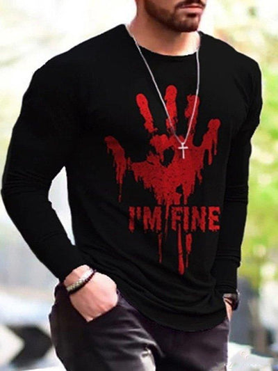 Black-Red Casual Crew Neck Shirts & Tops