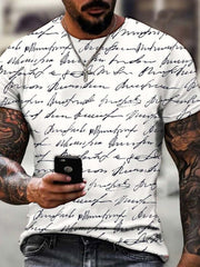 Hand painted letter print Street trend T-shirt men's summer round neck short sleeve T-shirt