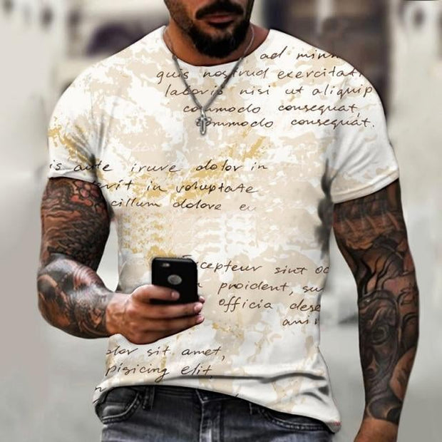 Hand painted letter print Street trend T-shirt men's summer round neck short sleeve T-shirt