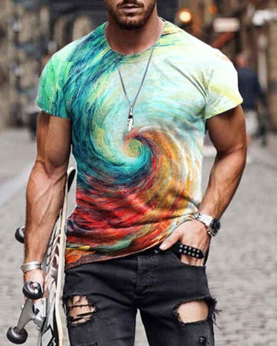 Casual Tie-dye Rotating Multicolor Short-sleeved T-shirt