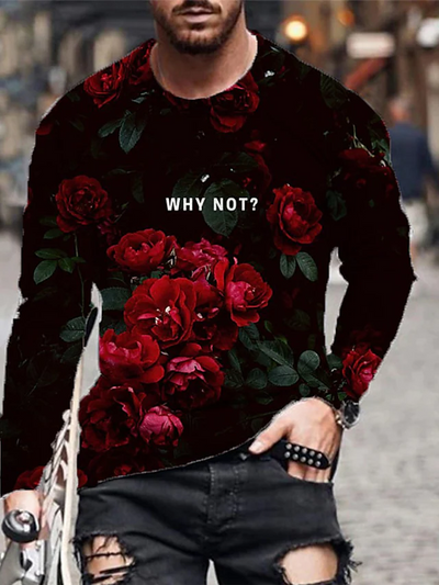 Men's 3D Print Pattern Crew Neck Long Sleeve Top