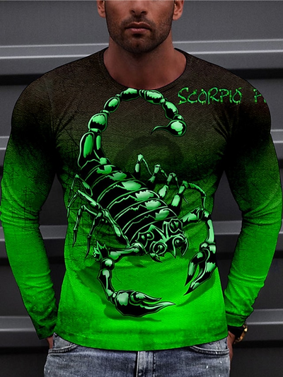 Men's 3D Print Pattern Crew Neck Long Sleeve Top