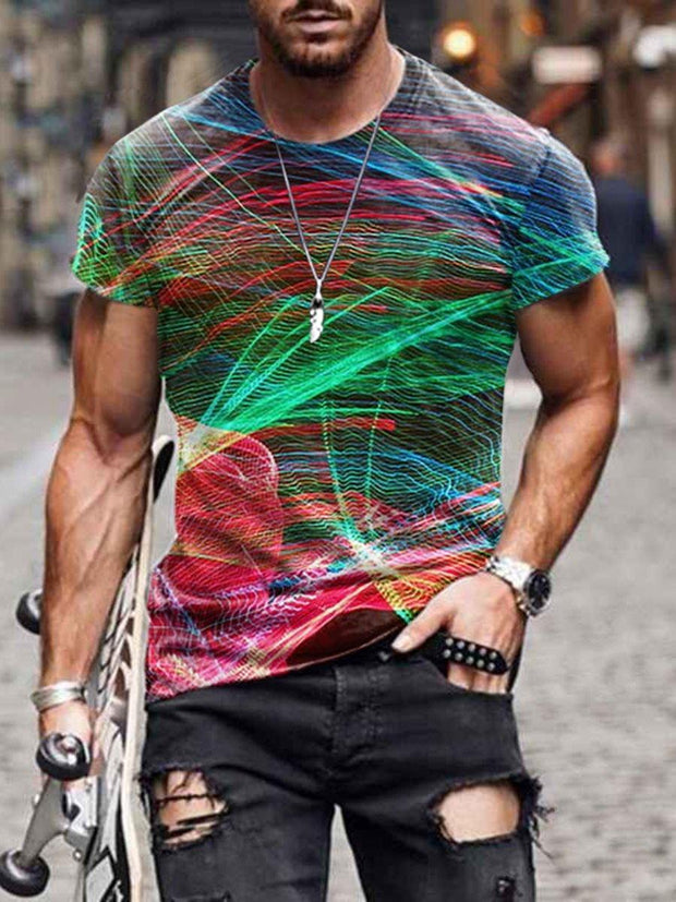 Street Style Colorful Linear Pattern T-shirt