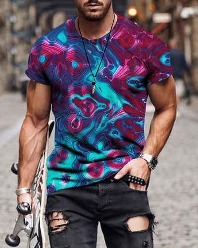 T-shirt décontracté artistique pour homme avec motif ondulations d'eau