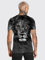 Men's Unisex T shirt 3D Print Graphic Prints Lion Crew Neck Daily Holiday Print Short Sleeve Tops Casual Designer Big and Tall Gray / Summer