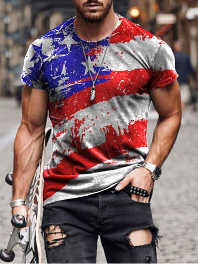 casual round neck short sleeve printed long sleeved men's T-shirt