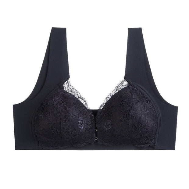 Women's Plus Size Lace Wide Straps Wireless Bra Front Closure Push Up Bras - Keillini