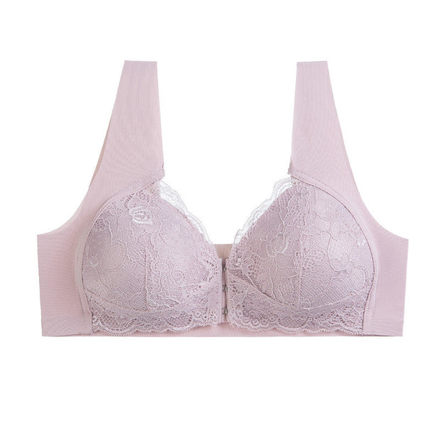 Women's Plus Size Lace Wide Straps Wireless Bra Front Closure Push Up Bras - Keillini