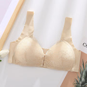 Women's Plus Size Lace Wide Straps Wireless Bra Front Closure Push Up Bras - Keillini