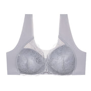 Women's Plus Size Lace Wide Straps Wireless Bra Front Closure Push Up Bras - Keillini