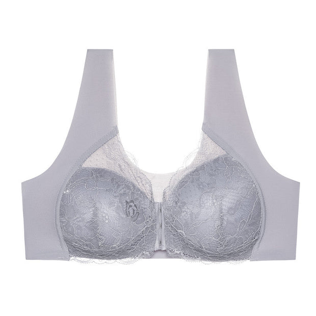 Women's Plus Size Lace Wide Straps Wireless Bra Front Closure Push Up Bras - Keillini