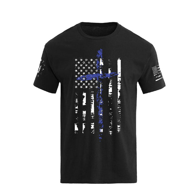 T-Shirt mit Grafik mit amerikanischer Flagge und Kreuz-Overlay für Herren