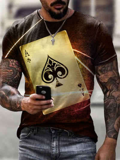 T-shirt tendance imprimé poker 3D pour homme