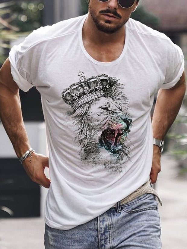 T-shirt décontracté à imprimé encre de lion de Judas pour hommes