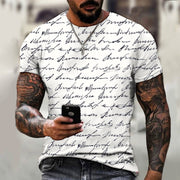 Hand painted letter print Street trend T-shirt men's summer round neck short sleeve T-shirt