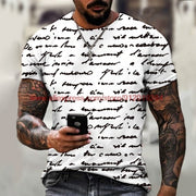 Hand painted letter print Street trend T-shirt men's summer round neck short sleeve T-shirt