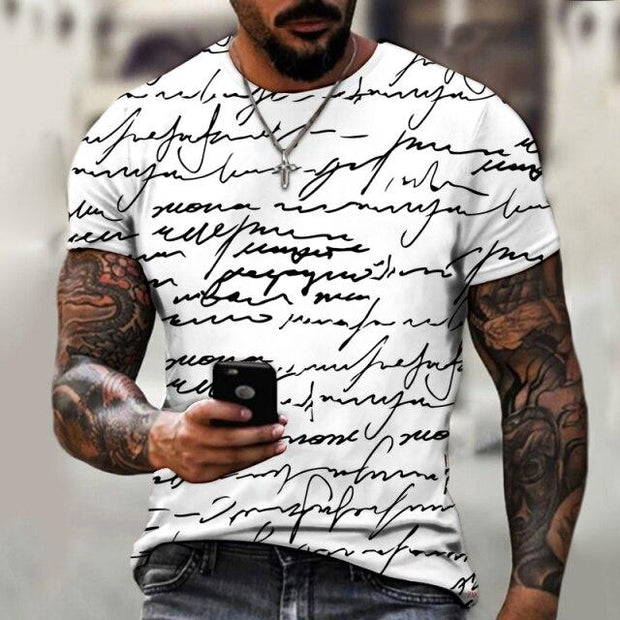 Hand painted letter print Street trend T-shirt men's summer round neck short sleeve T-shirt