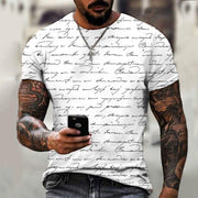 Hand painted letter print Street trend T-shirt men's summer round neck short sleeve T-shirt